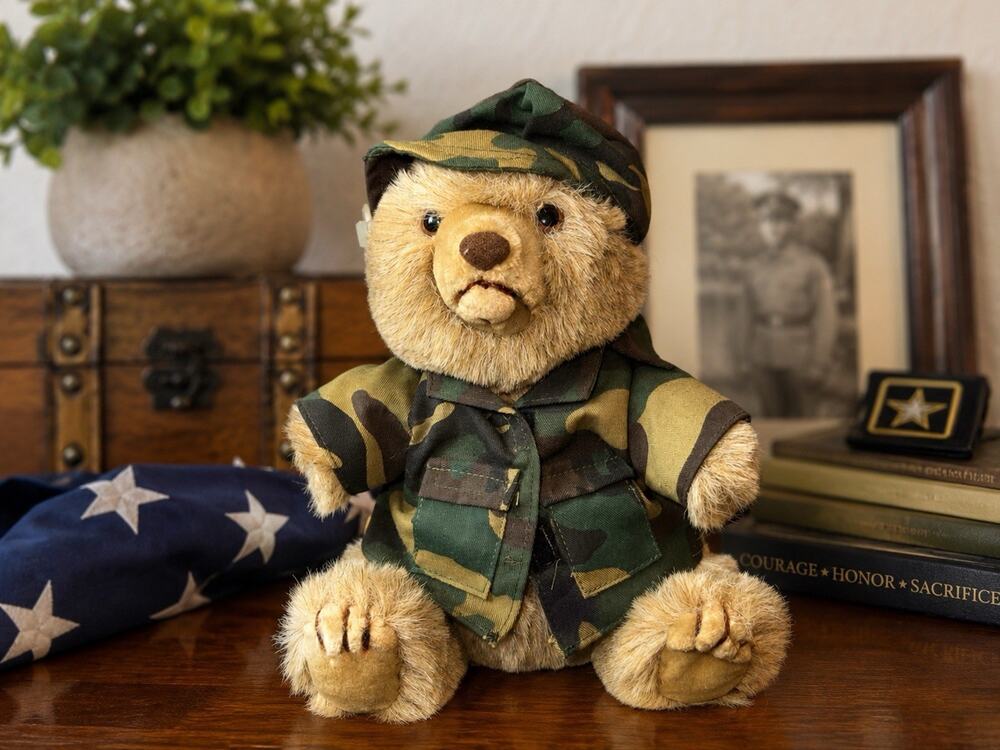 Heartwarmers Camo Military Teddy Bear Plush 9” Woodland Uniform Stuffed Bear